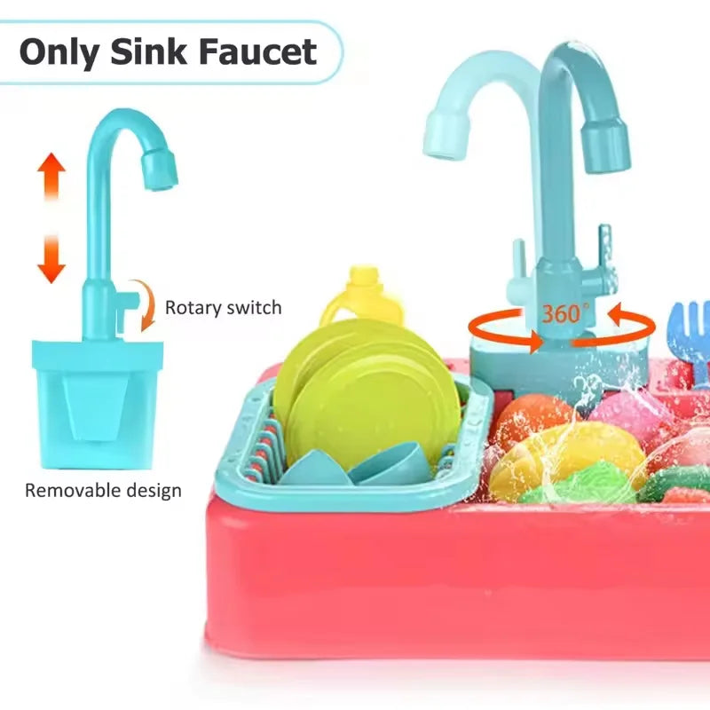 Kid Toddler Children's Kitchen Dishwashing Toy Circulating Water Electric Pretend Play Housework Dishwasher Sink Educational Toy