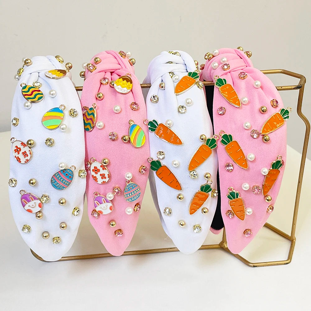 Easter Kids Girls Pink Carrot Egg Rhinestone Knot Hairband Headband Adult Hair Accessories Hair Jewley