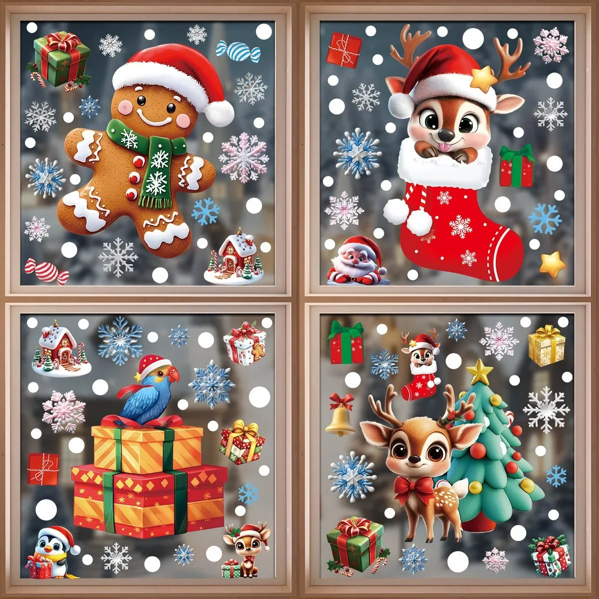 Christmas Decorations Gingerbread Man Snowman Snowflake Glass Stickers Xmas Santa Claus Window Stickers Merry Christmas Decor