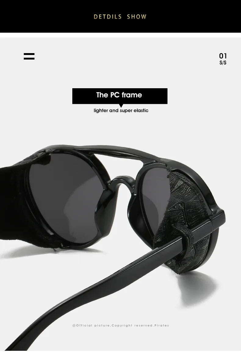 2022 Steampunk Googles Men Retro Punk Round Sunglasses Brand Design Double-bridge Windshield Hiking Driving Shades Eyewear UV400