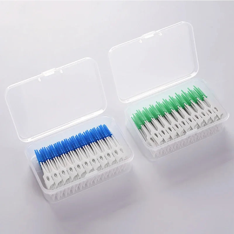Interdental Silicone Brushes 200 Units Dental Toothpicks Brush Between Teeth   With Thread Oral Cleaning Tools