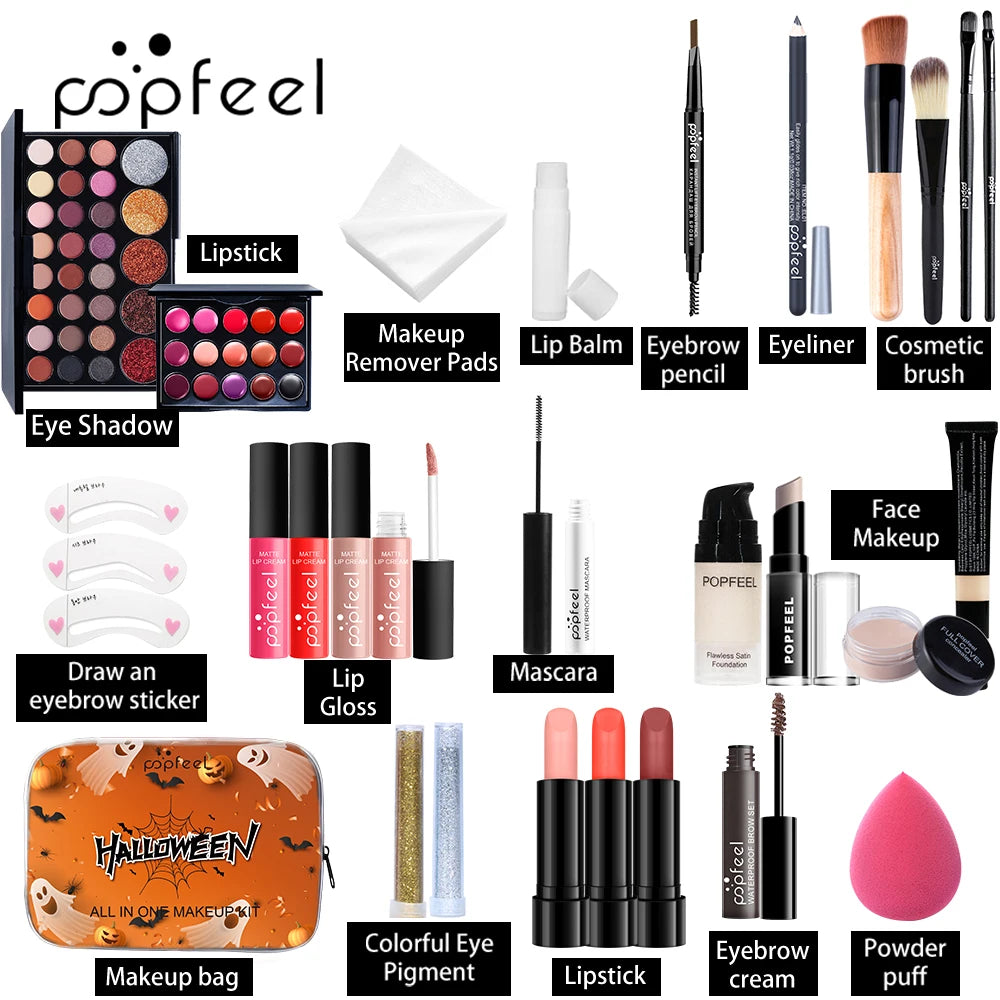 POPFEEL Halloween Makeup Set - Complete Cosmetic Kit with Eyeshadow, Lipstick, and Concealer Palette - Perfect for Festive Gift