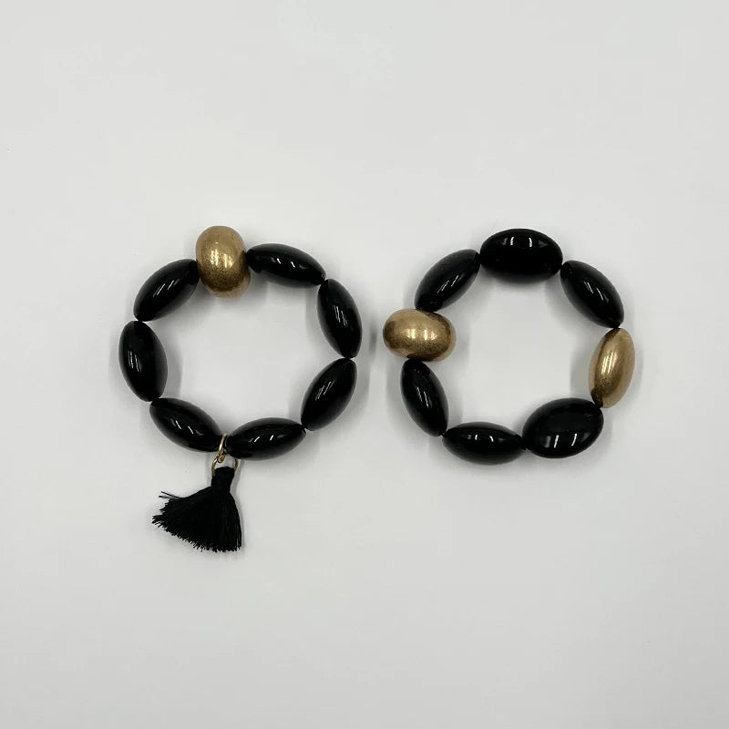 Suekees Boho Fashion Jewelry Gift Elastic Bracelets Earthy Jewellery Acrylic CCB Beads&Tassel Bracelets for Women Accessories