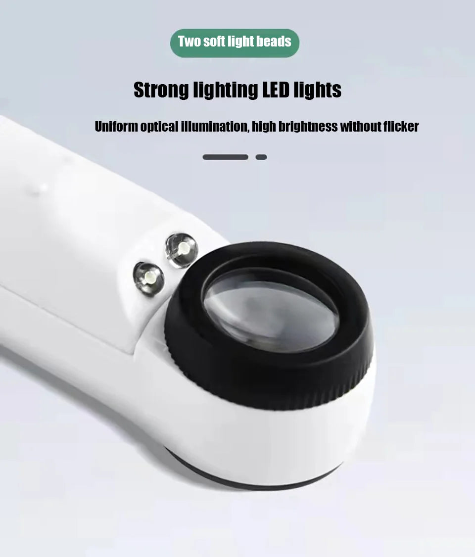 Handheldhigh-definition40x magnifying glass withLED light suitable for electronic repair， antique identification， iconic jewelry