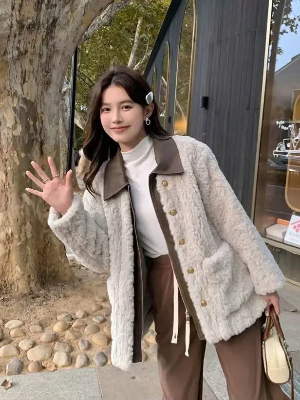 Women's Winter Jacket Little Fragrant Lamb Wool Coat Female Short Winter New Loose Thickened Mao Mao Top Cotton-padded Jacket