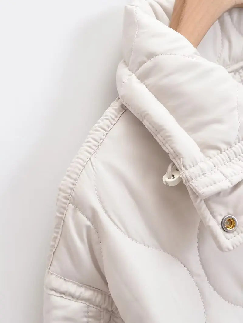 Quilted coat for women ETJ 2024traf QUILTED JACKET WITH TIES new beige drawstring high neck pocket clip cotton jacket for women