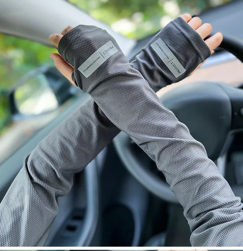 Large Size Ice Sleeves for Men's Sun Protection Japanese Summer Outdoor UV Protection Loose Arm Sleeves Driving Outdoor Gloves