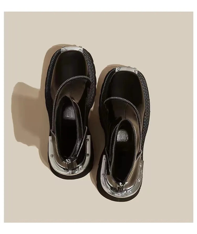 Black Shoes for Women Platform Boots Street Round Toe Ladies Shoes Non-slip Thick-soled Goth Boots Zapatos De Mujer