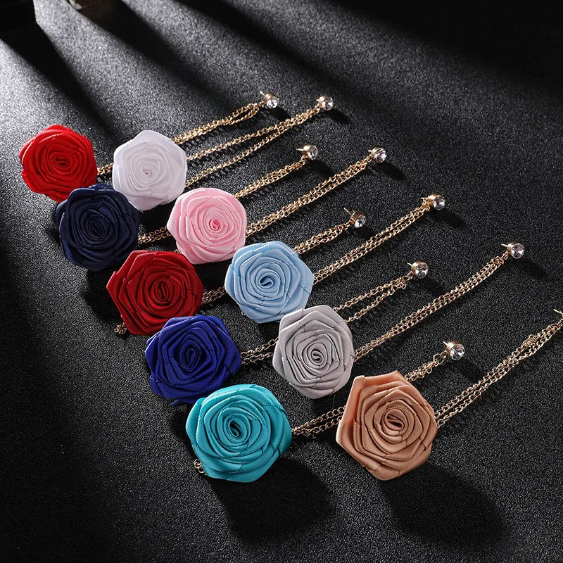 New Men And Women Emcee Pectoral Accessories Suit Accessories Encrypted Rose Brooch Tassel Chain H1305