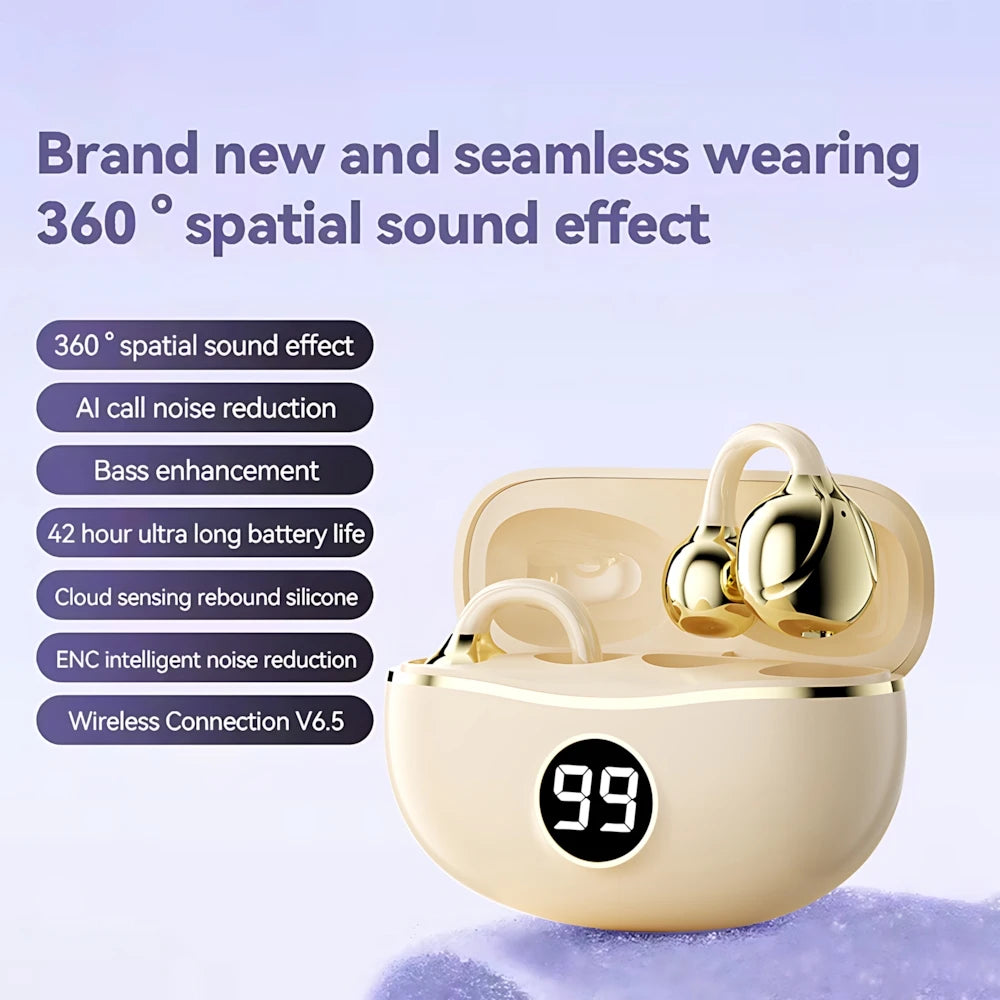 Wireless Headphones Fone Bluetooth Headset With Mic Handsfree Noise Canceling Earphones Clip Ear Music  Sports Gaming Earplug