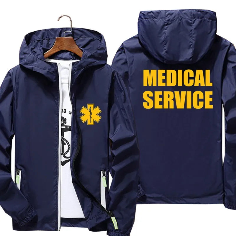 Men Women Bomber Hooded Jacket EMT Paramedic Emergency Medical Services Casual Thin Windbreaker Sunscreen Skin Jacket Outwear