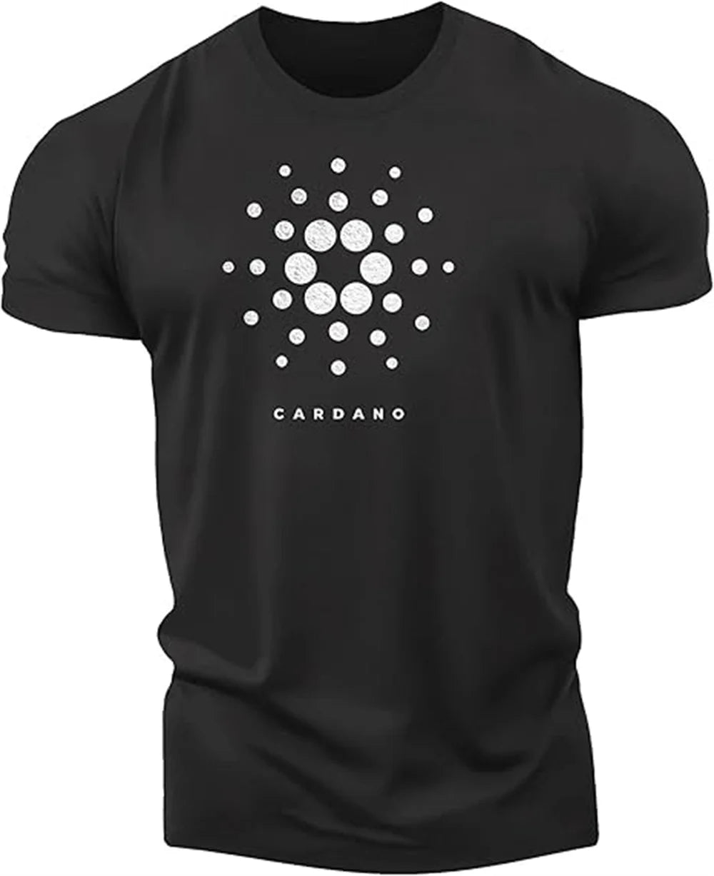 Men's Fitness T-shirt Street Trend Tough Muscle Men Bitcoin Printed T-shirt Gym Outdoor Sports Casual Short Sleeve T-shirt