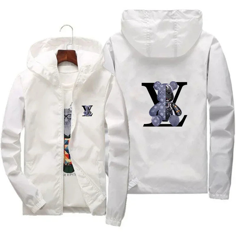 Men's jacket, large size 2025 autumn/winter high-quality fashionable jacket, new hooded windbreaker, fashionable print