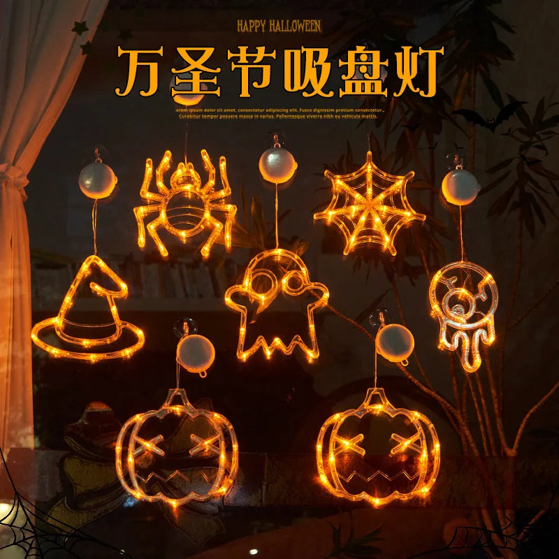 Halloween LED decorative lights, house atmosphere, suction cup lights, festival supplies, pumpkin lanterns, decoration props