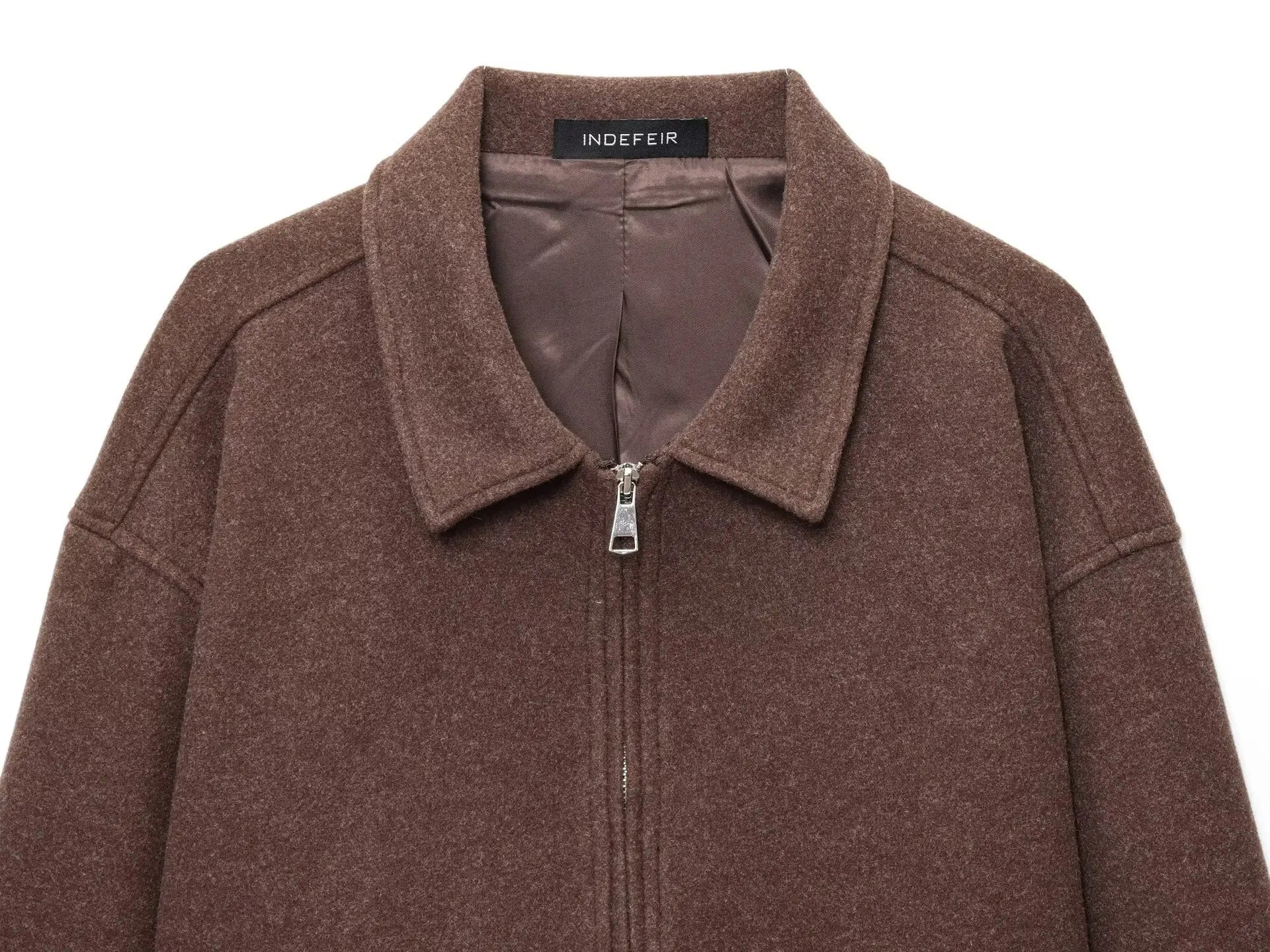 Women's Jacket New Fall Brown Long Sleeve Lapel Woolen Jacket Texture Jacket Casual Fashion Personality Versatile