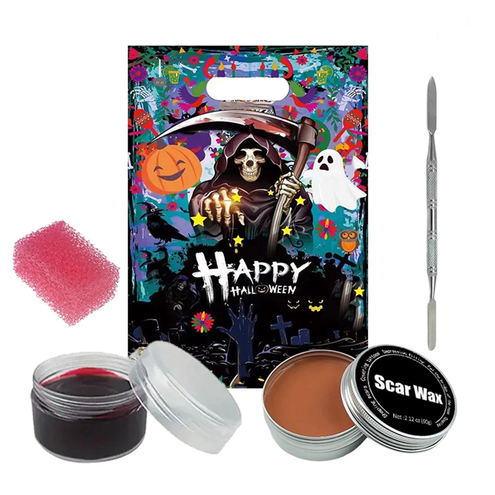 Halloween Makeup Holiday Dress Up Skin Wax Plasma Body Paint Box Fake Blood*1 Spatula Tool*1 Sponge*1 Skin Tone Paste*1