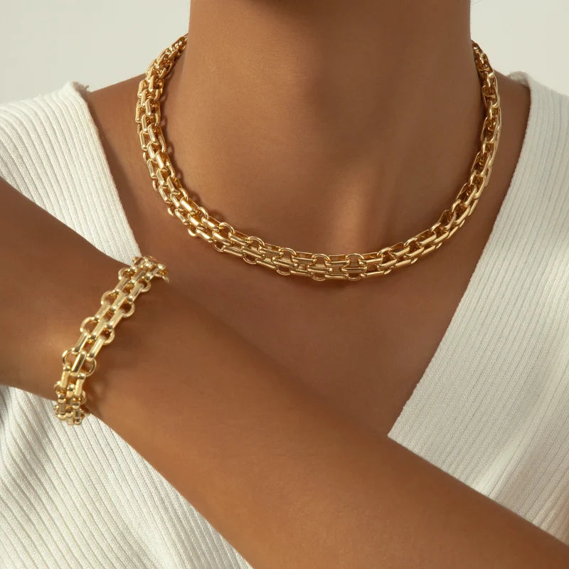 Jewelry Set for women girls Exaggerated Personality Metal Bracelet Necklace holiday party gift fashion ES013