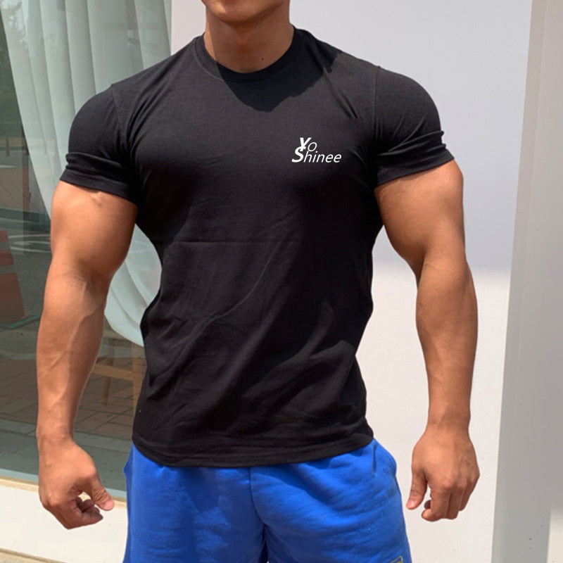 Men Tshirts Short Sleeve Slim Fit Stretch Cotton Muscle T-shirt for Men Bodybuilding Workout Casual GYM Fitness Tee