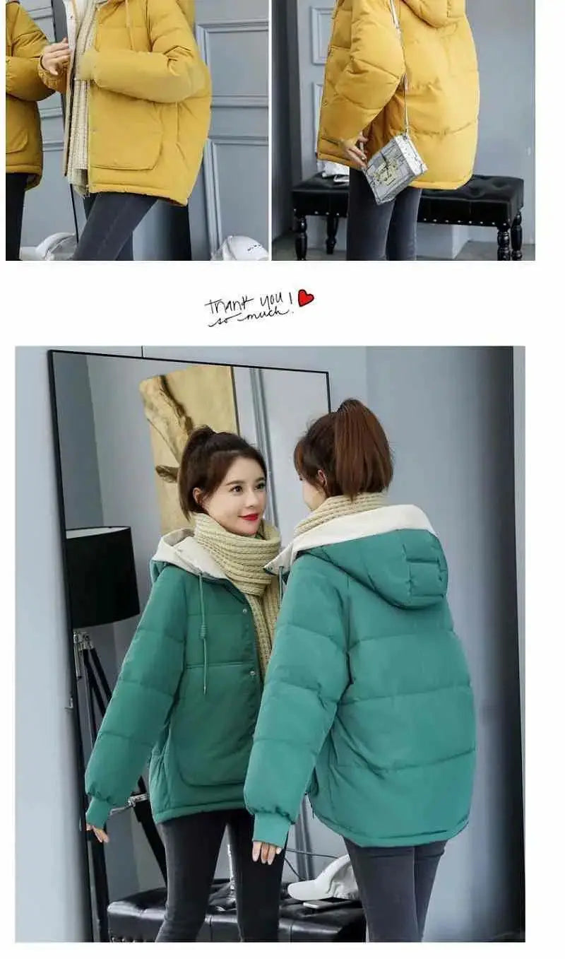Women Winter Jacket 2025 New Warm Thicken Cotton Coat Korean Plus Size Loose Bread Jacket Women Hooded Basic Coat Winter Outwear