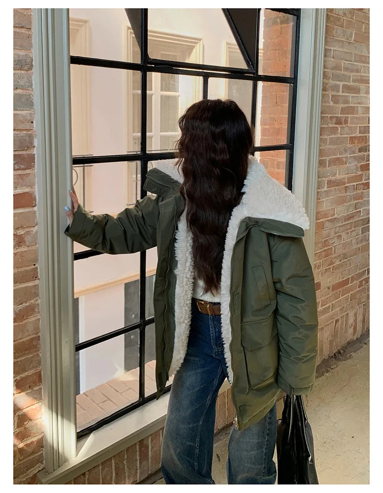 Women Parkas Short Coats Jackets Turn Down Collar Thick Warm Y2k Streetwear Elegant Jacket Work Coat Autumn Winter 2025