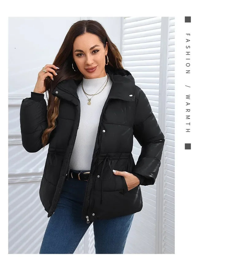 Women's Winter Tops Jacket Cotton Coat Waist Drawstring Hooded Large Size Warm Thickened Vintage Leisure Designed Soft Versatile