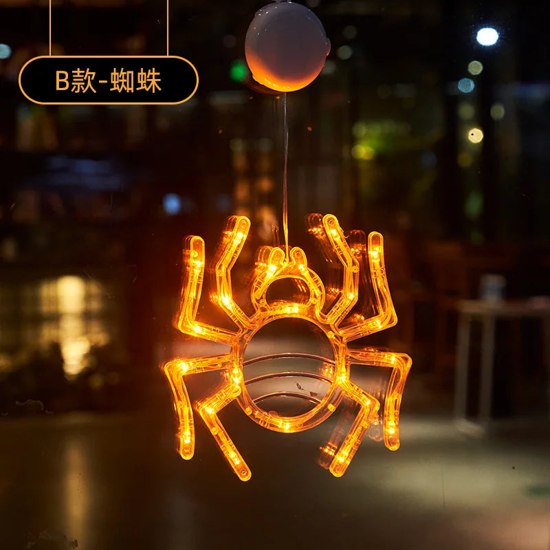 Halloween Decoration Window Lights LED Sucker Lamp Orange Pumpkin Ghost Witch Hat Hanging Lamp Halloween Party Home Decorations