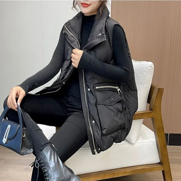 Winter Jackets Vests for Women 2024 Chalecos Para Mujer Plus Size Fashion Casual Korean Style Padded Parkas Pockets Long Coats