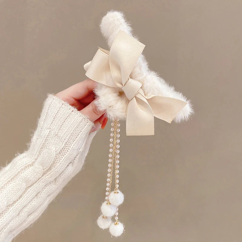 Hair Claw Headwear Women Fashion Faux Fur Hair Clip Acrylic Large Hair Claw Korea For Girl Winter Crab Barrette Hair Accessories