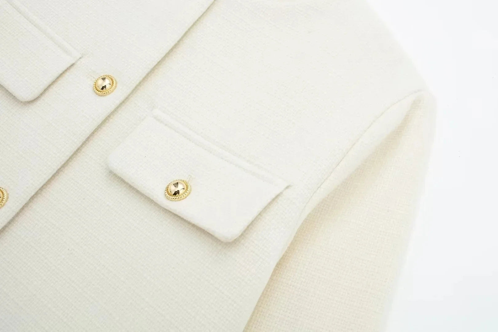 Women Elegant Cropped Jacket 2025 Women's Fashion Jacket O-Neck Long Sleeved Flip Pocket Coat Female Casual Outwear Tops