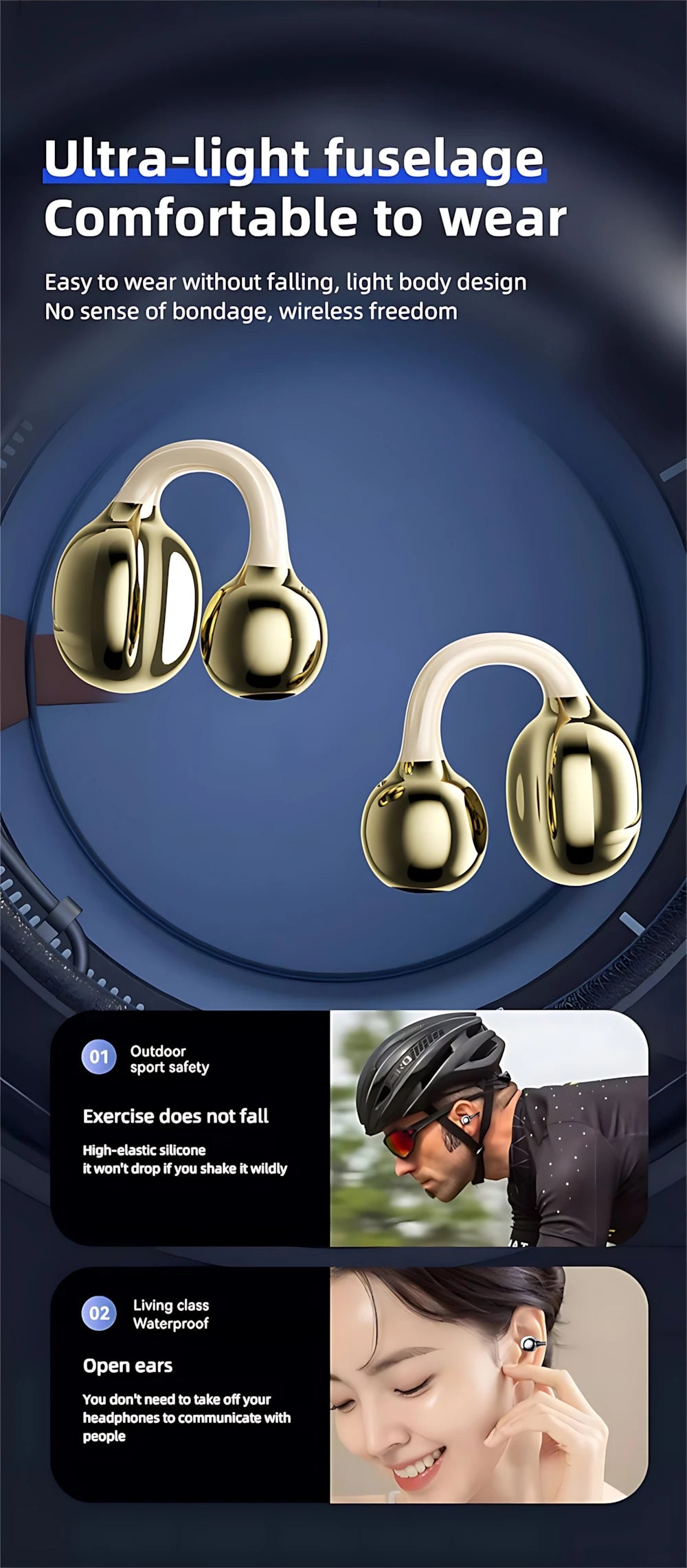 Wireless Headphones Fone Bluetooth Headset With Mic Handsfree Noise Canceling Earphones Clip Ear Music  Sports Gaming Earplug