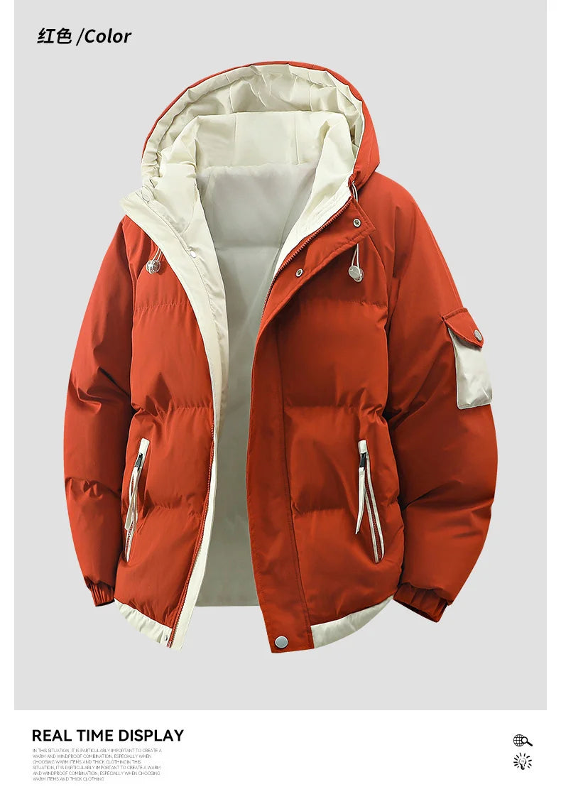 male Outerwear hooded jacket Men's winter loose jacket Cotton coat man fashion  parkas Men windproof thick warm Down Jacket