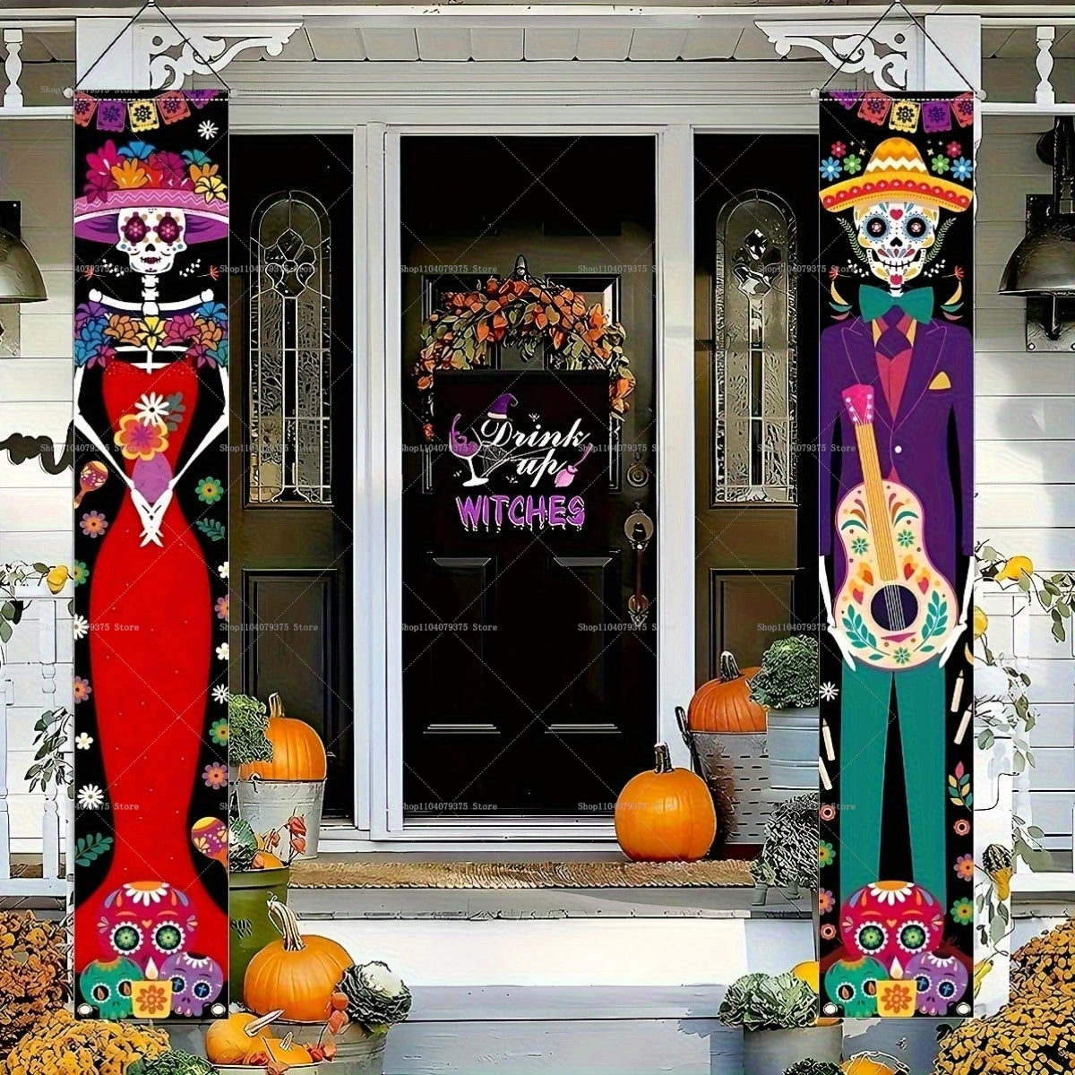 Halloween And Day Of The Dead Porch Banner Hanging Skull Home Room Festival Door Curtain Decoration Party Supplies