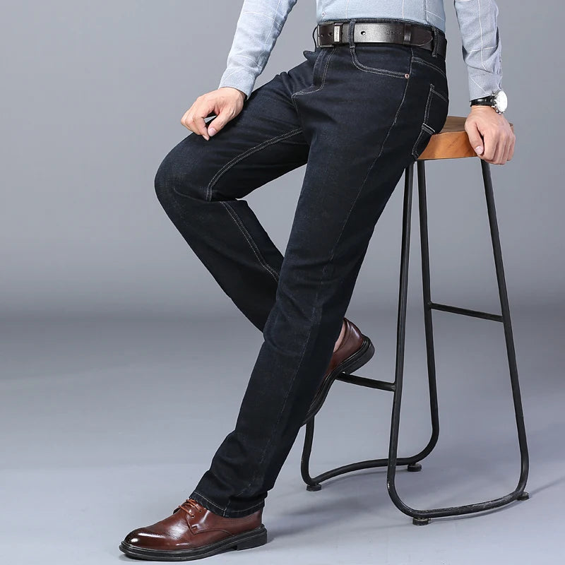 Classic black men's jeans Straight leg baggy plus size pants Wear comfortable dark pants Thin pants for dad gift dad pants