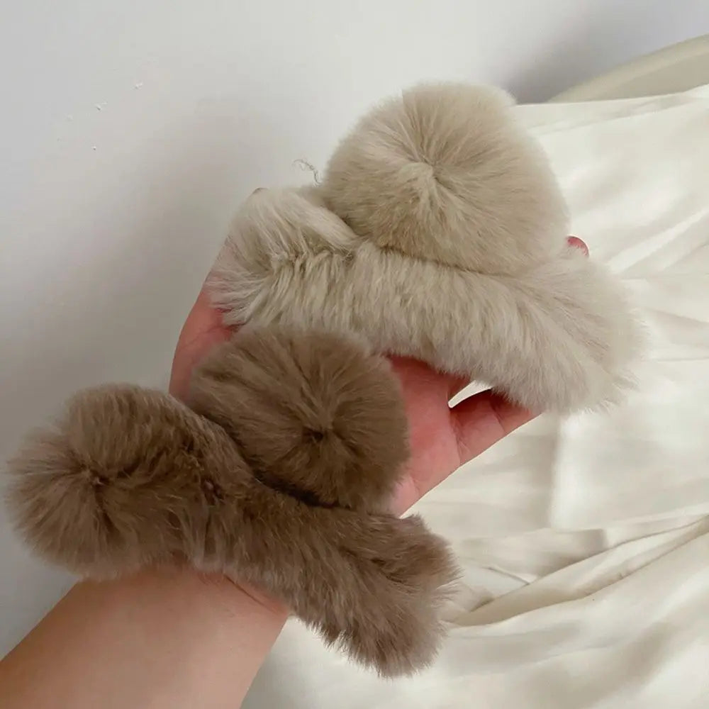 Autumn Winter Headwear Pure Color Rabbit Fur Female Hair Accessories Korean Style Hair Clip Leopard Grasp Clip Plush Hair Claw