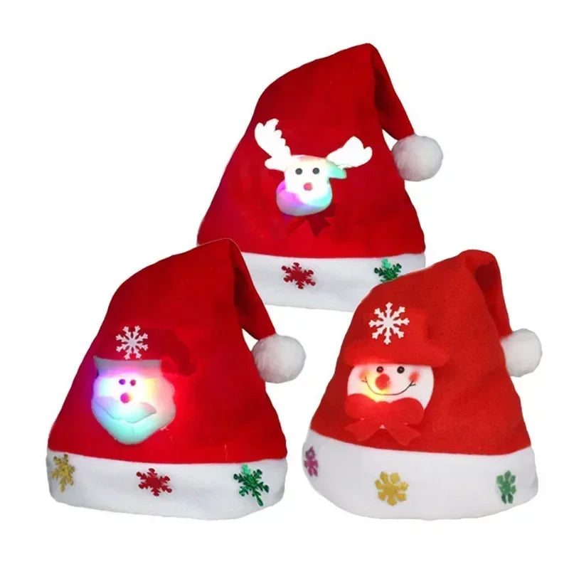 Hat New Year Costume Santa Claus Xmas Winter Gift Decor Christmas LED Hat New Year Cute Kids Adults Cap Navidad Children Girl