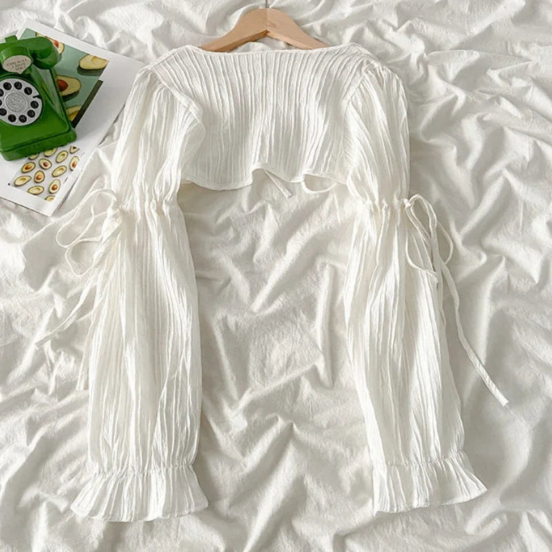 Women's Jackets Chic Folds Designer Summer Lace-up Crop Jacket Vintage Fashion Temper Sweet Girlish Long Sleeve Sun-proof Coat