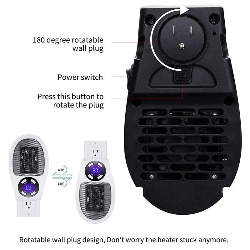 Portable Electric Heater Mini Radiator Plug in Wall with Remote Control Fast Heating Hand Warmer for Room Office Desk Use