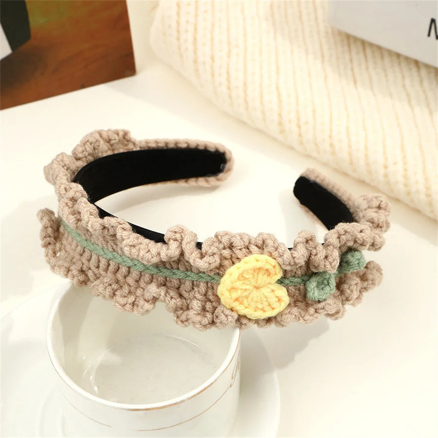 Fashion children's hair accessories winter hand-knitted wool headband lady cute girl heart flower wide headband hair accessories