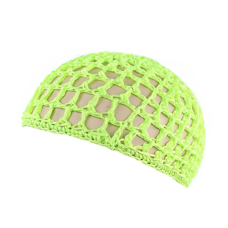Women Mesh Hair Net Crochet Cap Rayon Knit Snood Hat Thick Short Hairnet Sleeping Night Cover Turbans Styling Tool Accessories
