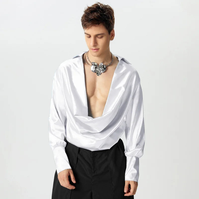 Men Shirts Casual Stylish Style Tops INCERUN Men's Shirts Sexy Male Solid Color V Neck Long Sleeve Fashion Men Clothing 2025