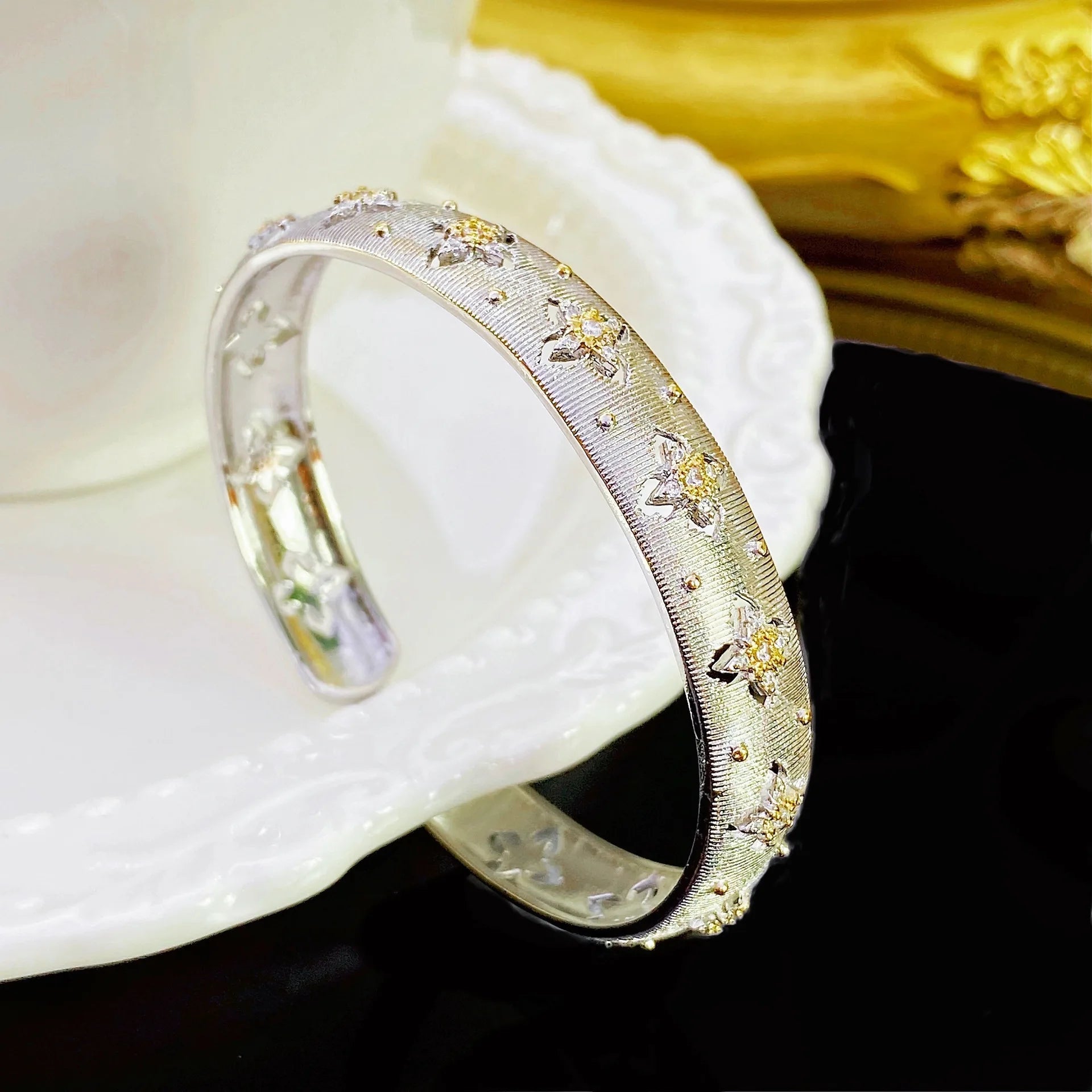 Italian handmade brushed court style two-color gold craft cloth home ring real gold electroplated earrings necklace bracelet wom