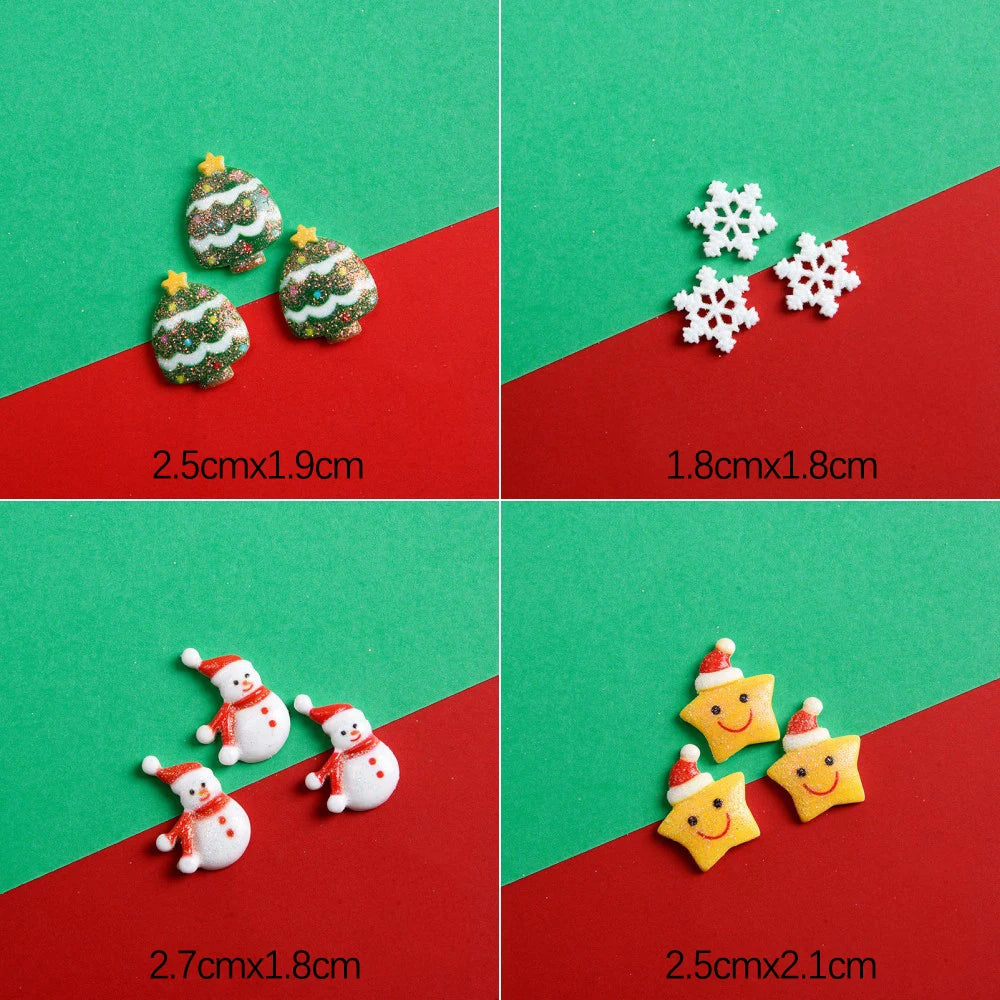 Mini Christmas Resin Figurine Crafts Santa Trees Elk Snowman Bells Flatback Cabochon Scrapbook Ornament Diy Hairwear Accessories
