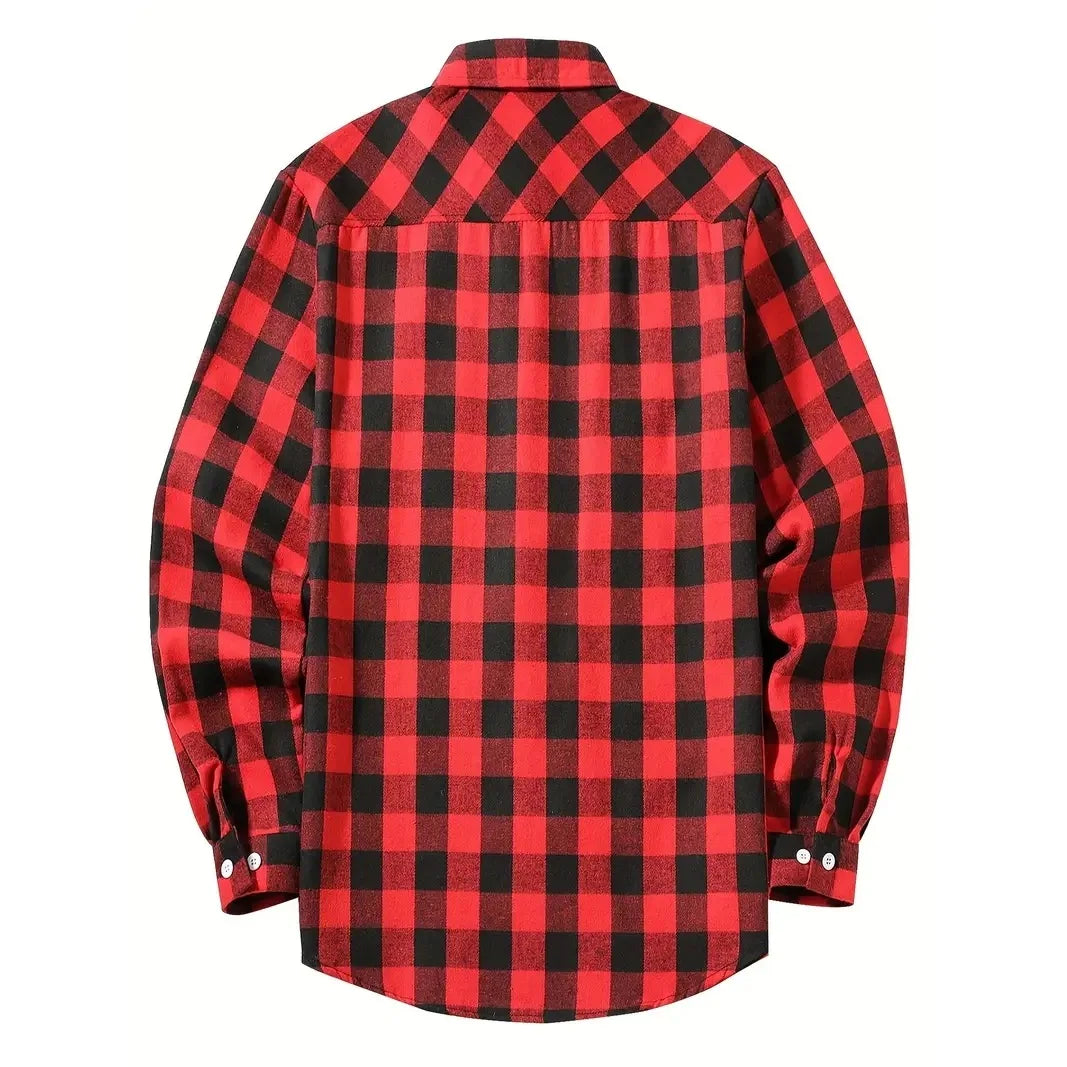 Men's Shirts Button-Up Classic Plaid Smart Casual Flannel Shirt Long Sleeved Chest Two Pockets Design Spring Autumn Men Tops