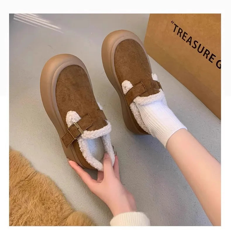 Low Heels Shoes Woman Flats Round Toe Loafers Fur Clogs Platform Autumn Slip-on Dress Creepers Fall Slip On Winter New Rome Rubb