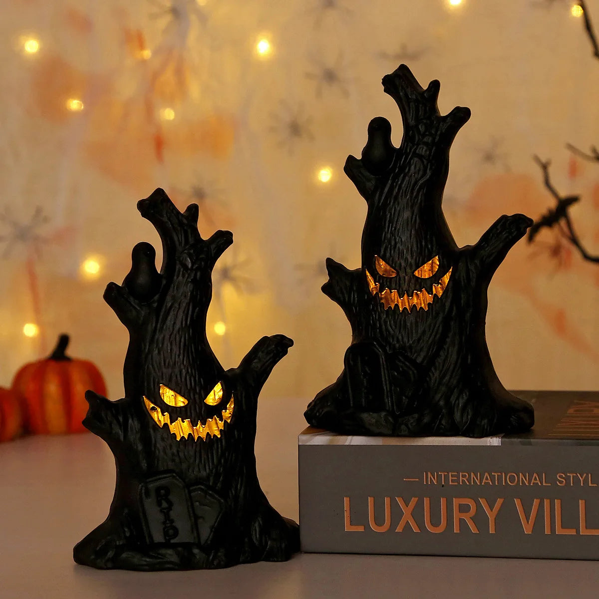Halloween Horror Atmosphere Ghost Faces Tree Stumps LED Night Light Ghost Lights Haunted Rooms Escape Home Decoration