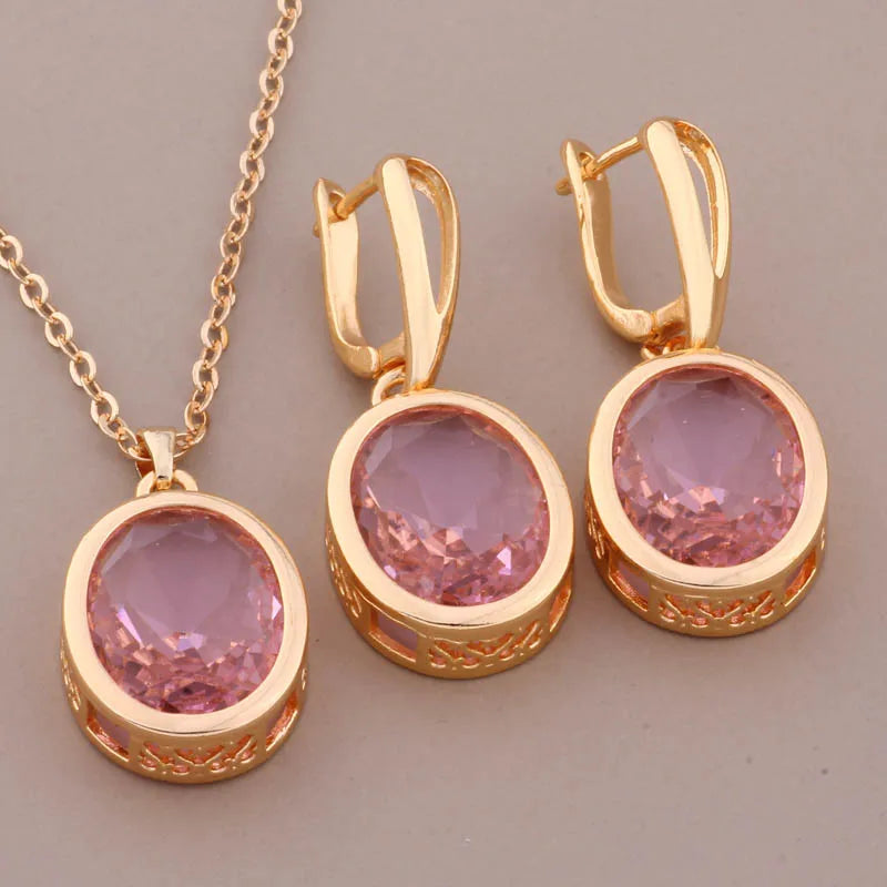 New Elegant Luxury Women's Sets Big Earrings And Pendant High Quality Jewelry Set Gold Color Fashion Daily Jewelry
