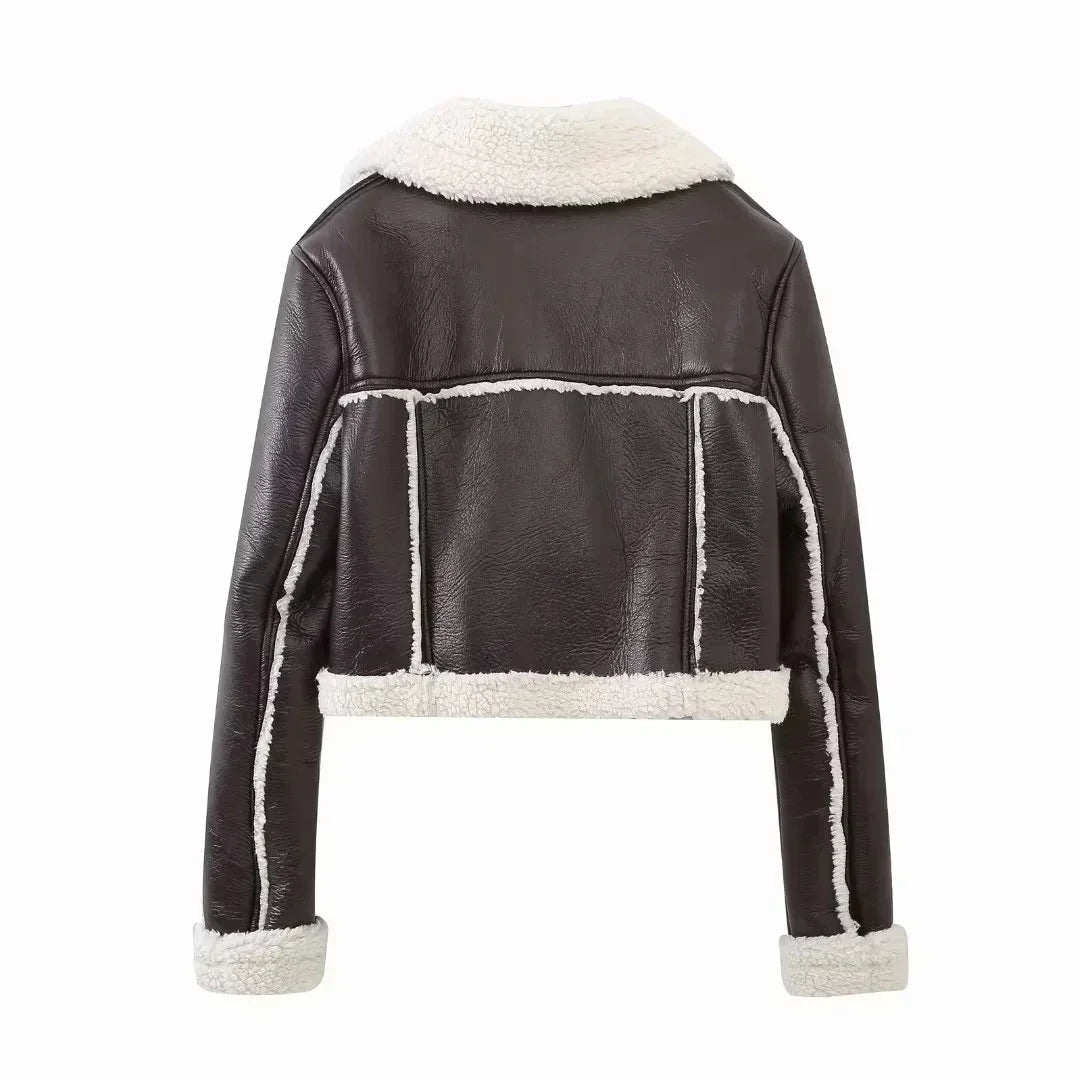 Winter Women Jacket Coats Faux Shearling Sheepskin Coat Retro Motorcycle Jacket Woman Jackets Outerwear Tops