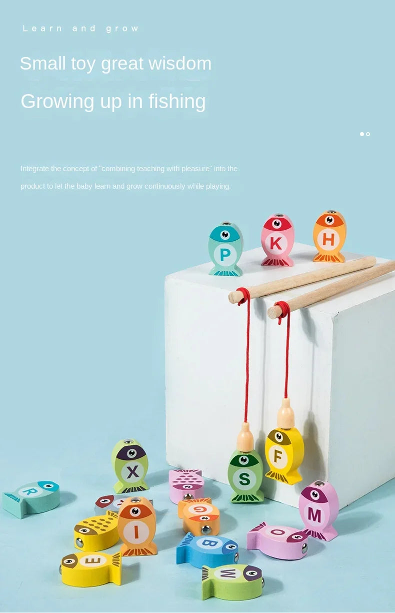 Kids Wooden Fishing Game Toys Gifts Early Education Alphabet Numeric Cognitive Toys Children Interactive Games Toys for Gifts