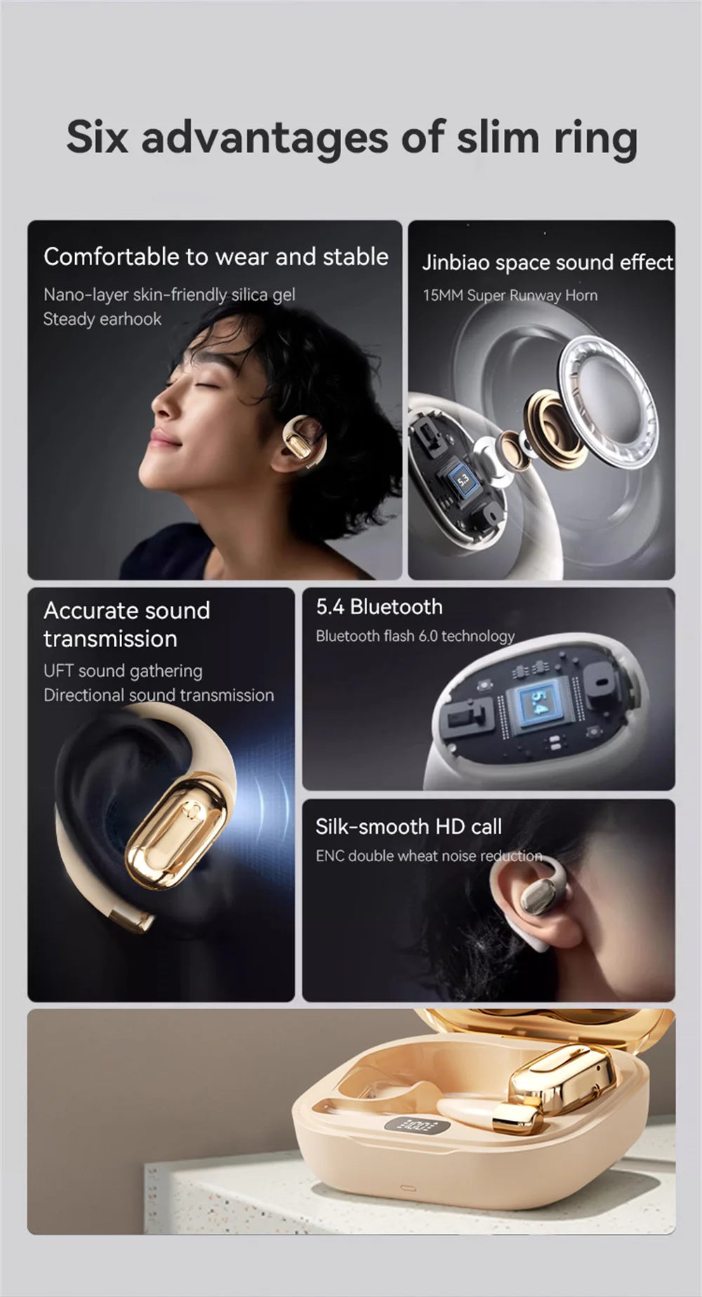 Headphones Plated Digital Stereo Movement Ear-deaf Bone Conduction Wireless Hanging Ear Game Long Battery Life With Mic Earphone