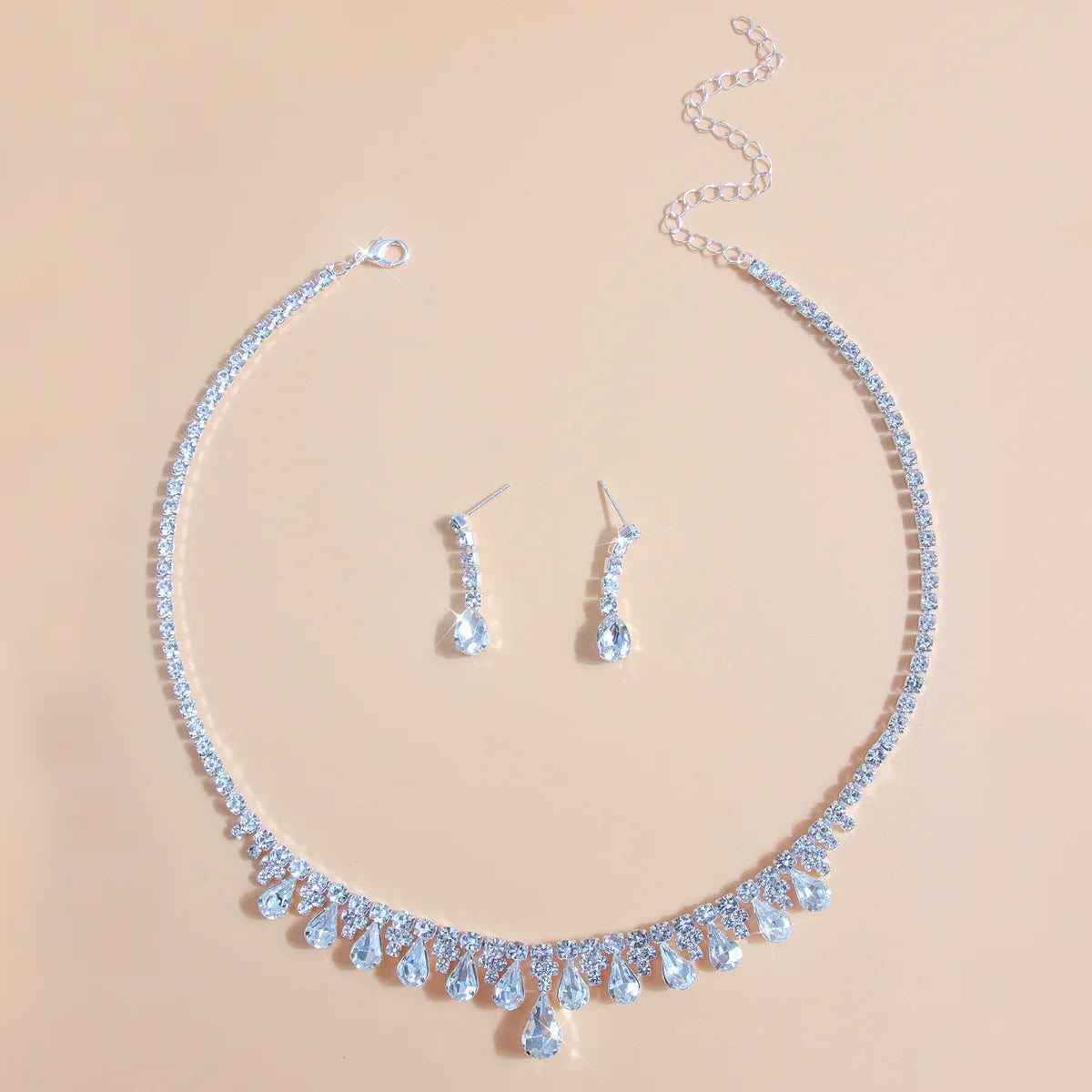 Exquisite Dangle Earrings and Necklace for Women Elegant Jewelry Set Flower Design Shining Rhinestone Necklace set Wedding